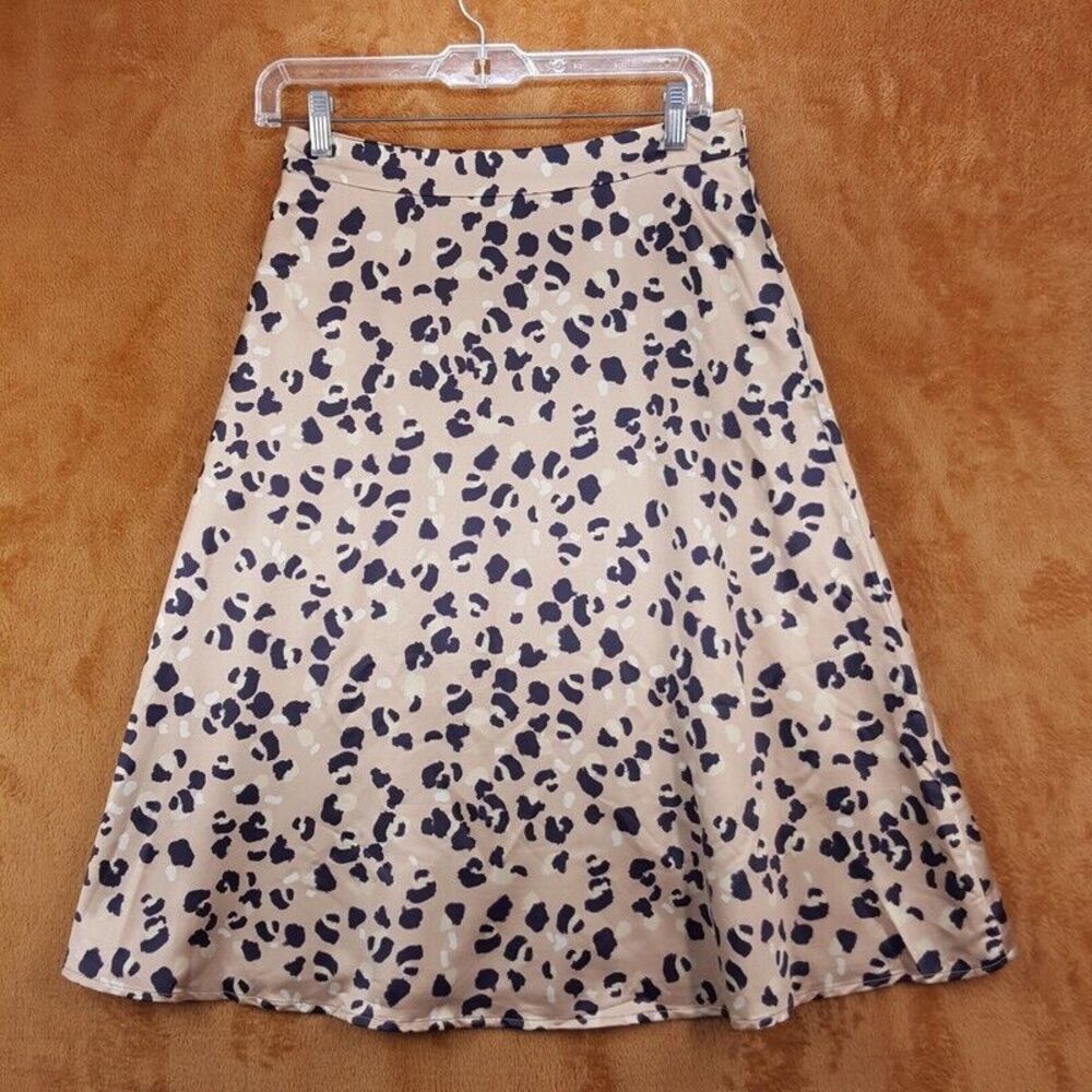 HUTCH Skirt Womens Size 6 Tan Satin Midi Pockets Lined Cheetah Leopard $148